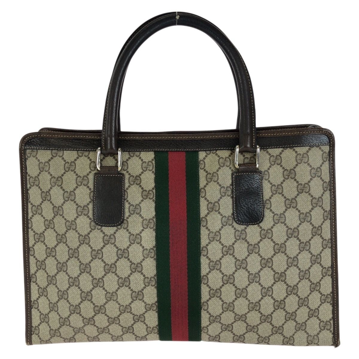 Gucci Vintage Sherry Line Beige Brown Gold GG Supreme Canvas Leather Business — view 2
