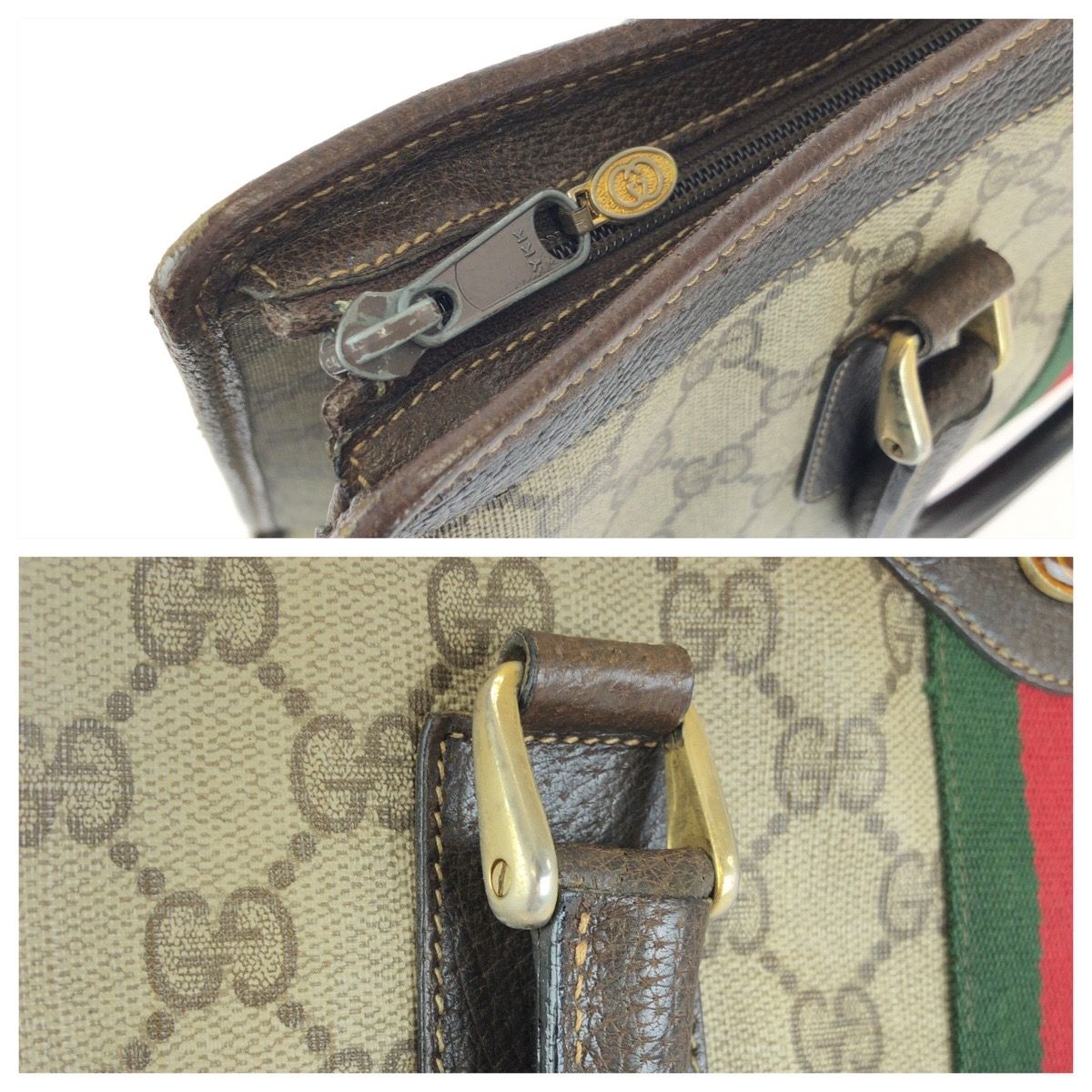 Gucci Vintage Sherry Line Beige Brown Gold GG Supreme Canvas Leather Business — view 5