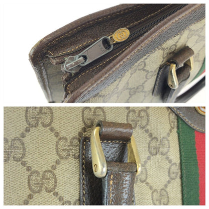 Gucci Vintage Sherry Line Beige Brown Gold GG Supreme Canvas Leather Business — view 5