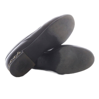 Chanel CC Logo Chain Leather Loafers Slip-on 39C Black — view 4