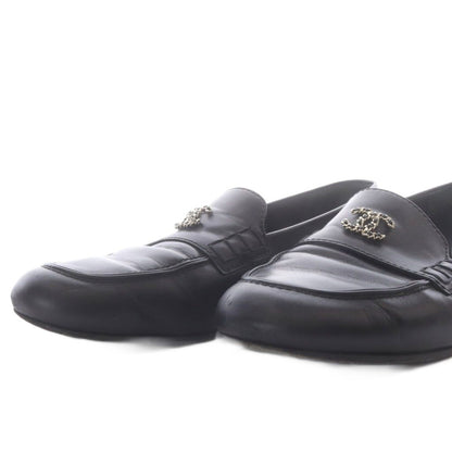 Chanel CC Logo Chain Leather Loafers Slip-on 39C Black — view 5