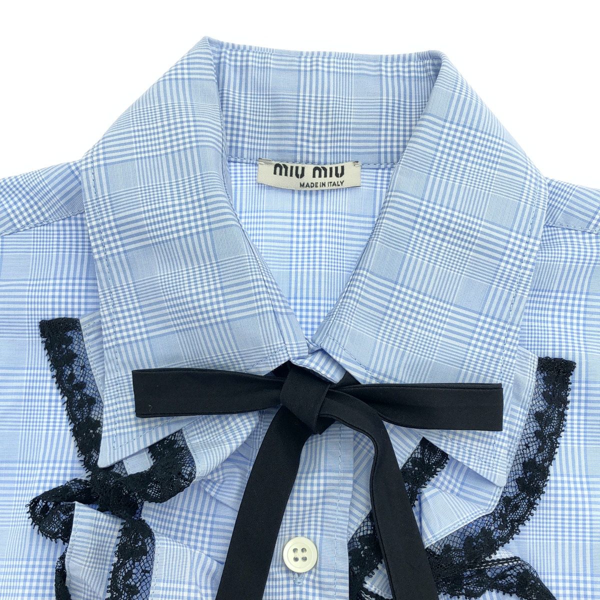 Miu Miu Embroidery Sleeveless Check Blouse Blue 36 — view 4