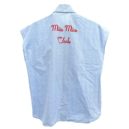 Miu Miu Embroidery Sleeveless Check Blouse Blue 36 — view 2
