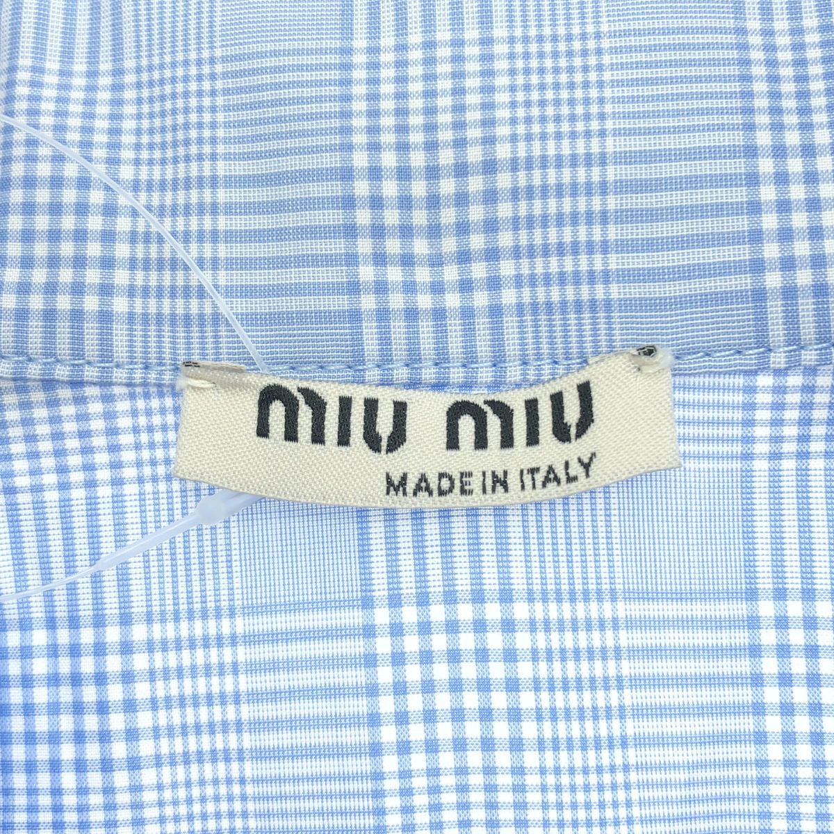 Miu Miu Embroidery Sleeveless Check Blouse Blue 36 — view 3