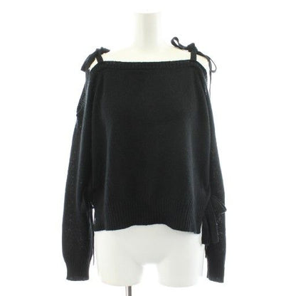 Prada Knit Top Long Sleeve Side Ribbon Black Sweater