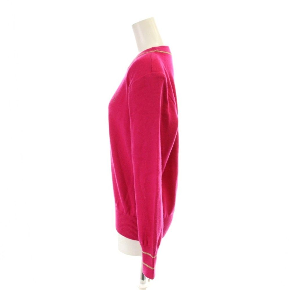 Saint Laurent Knit Sweater Wool Shoulder Pad Pink Logo Embroidery Round Neck M — view 3