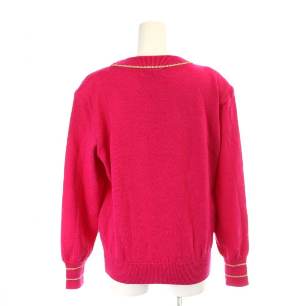 Saint Laurent Knit Sweater Wool Shoulder Pad Pink Logo Embroidery Round Neck M — view 2