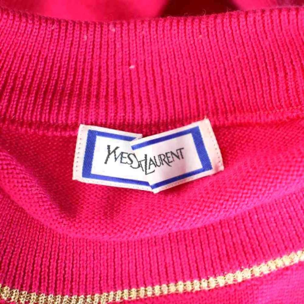 Saint Laurent Knit Sweater Wool Shoulder Pad Pink Logo Embroidery Round Neck M — view 4