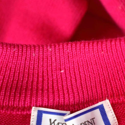 Saint Laurent Knit Sweater Wool Shoulder Pad Pink Logo Embroidery Round Neck M — view 5