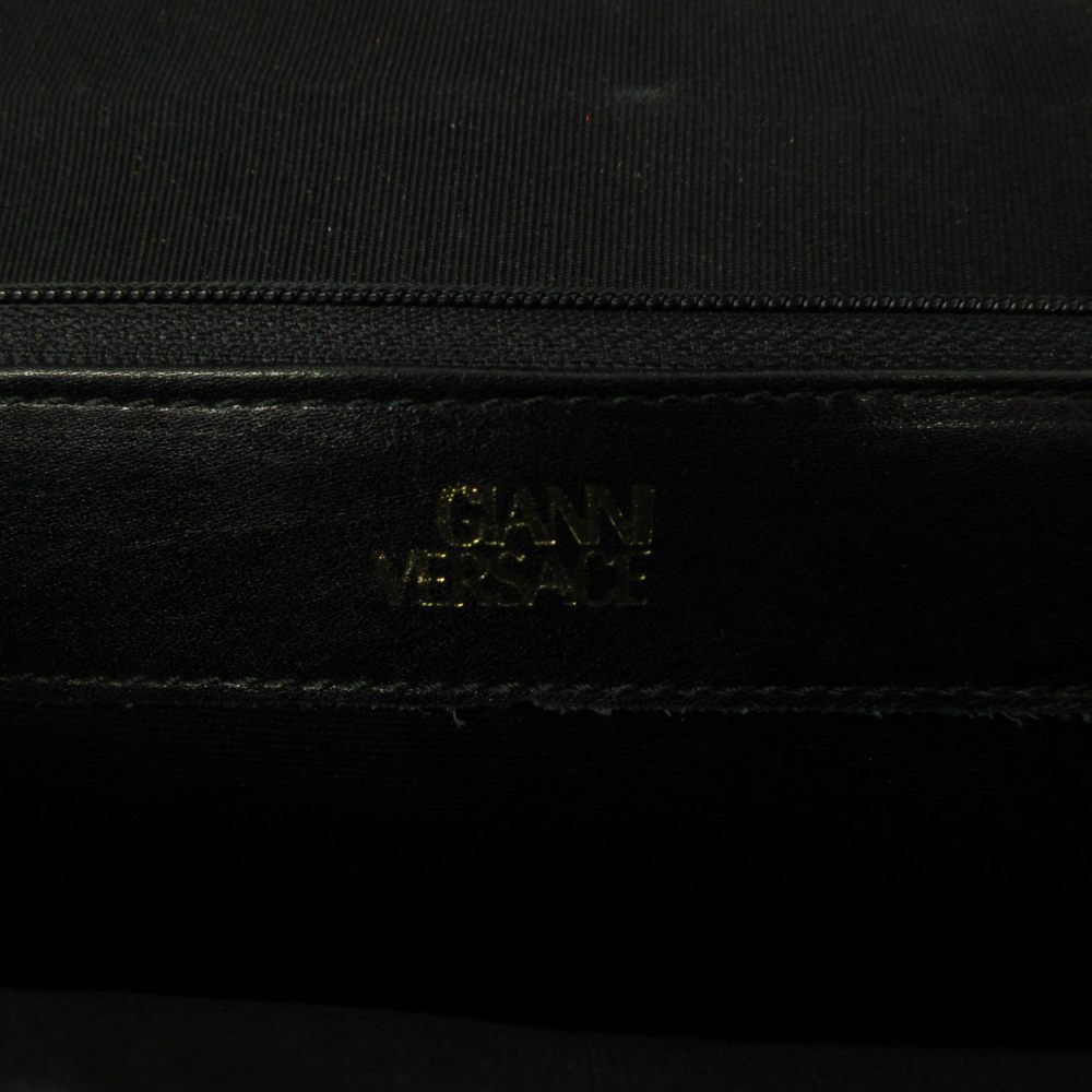 Versace Gianni Vintage Square Mini Handbag Leather Suede Ribbon Logo Black — view 4