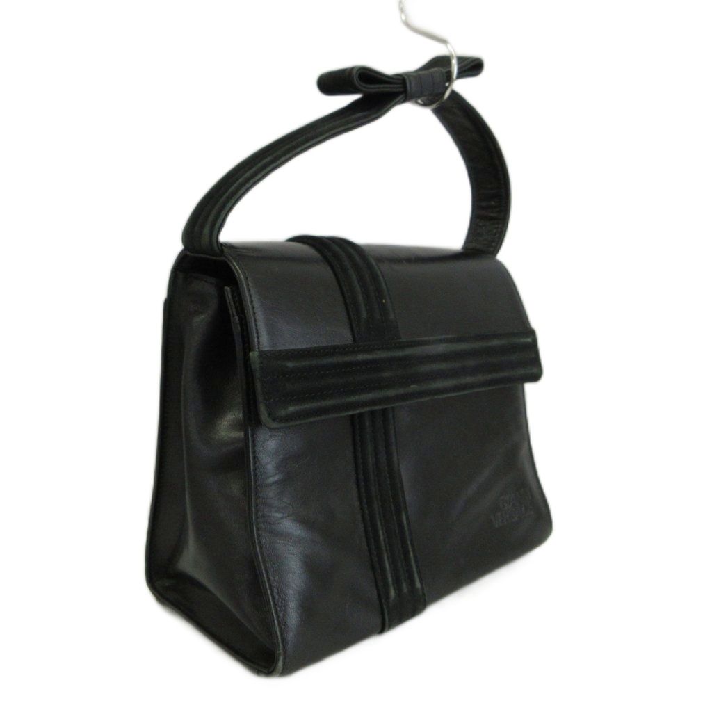 Versace Gianni Vintage Square Mini Handbag Leather Suede Ribbon Logo Black — view 5