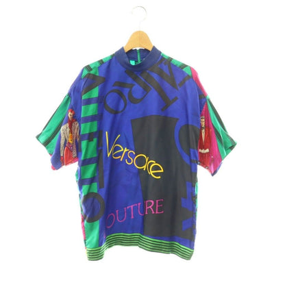 Versace Gianni Top Blouse Pullover Silk Short Sleeve All Over Print 40
