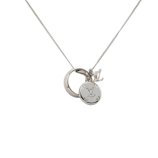 Louis Vuitton Ring Necklace Monogram Chain Pendant Silver Metal
