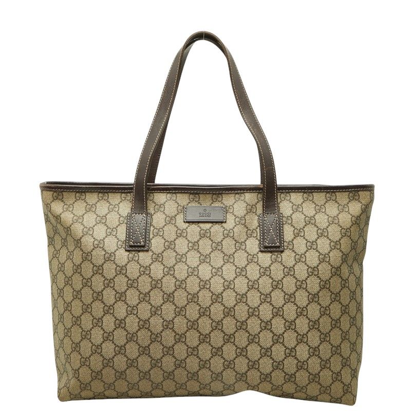 Gucci GG Supreme Tote Shoulder Bag Beige Leather
