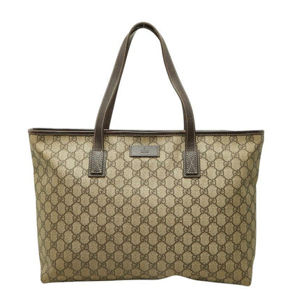 Gucci GG Supreme Tote Shoulder Bag Beige Leather