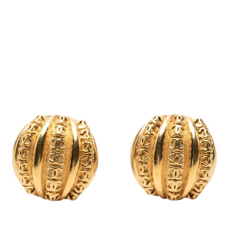 Chanel CC Logo Vintage Earrings 23 Gold Plated