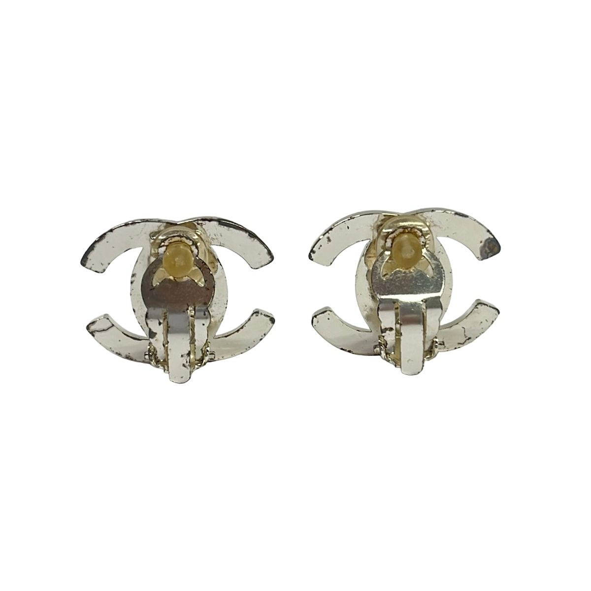 Chanel Earrings Silver Clear CC Logo — view 2
