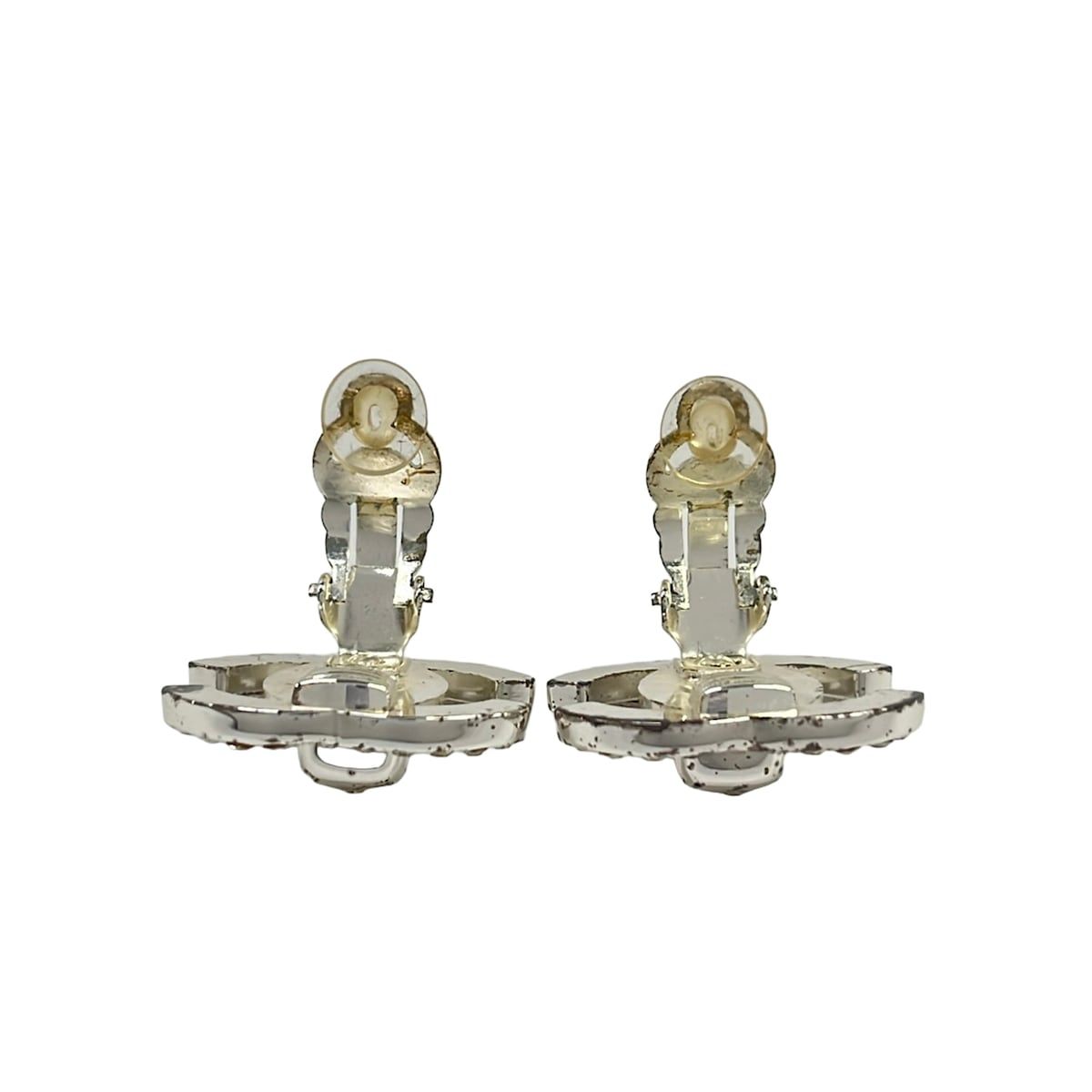 Chanel Earrings Silver Clear CC Logo — view 3