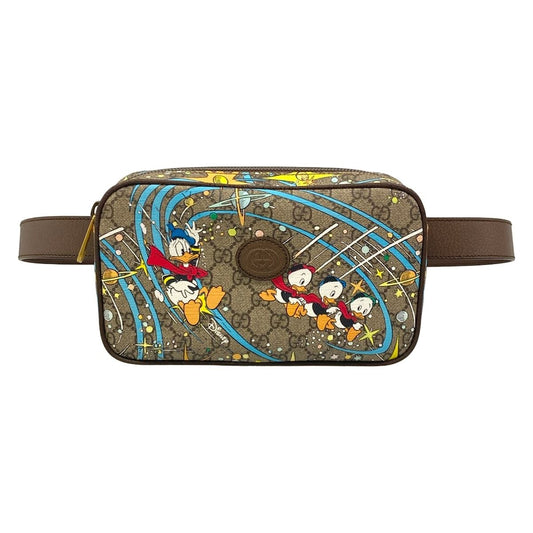 Gucci Waist Pouch GG Supreme Beige Dark Brown Multi Disney Collab Leather