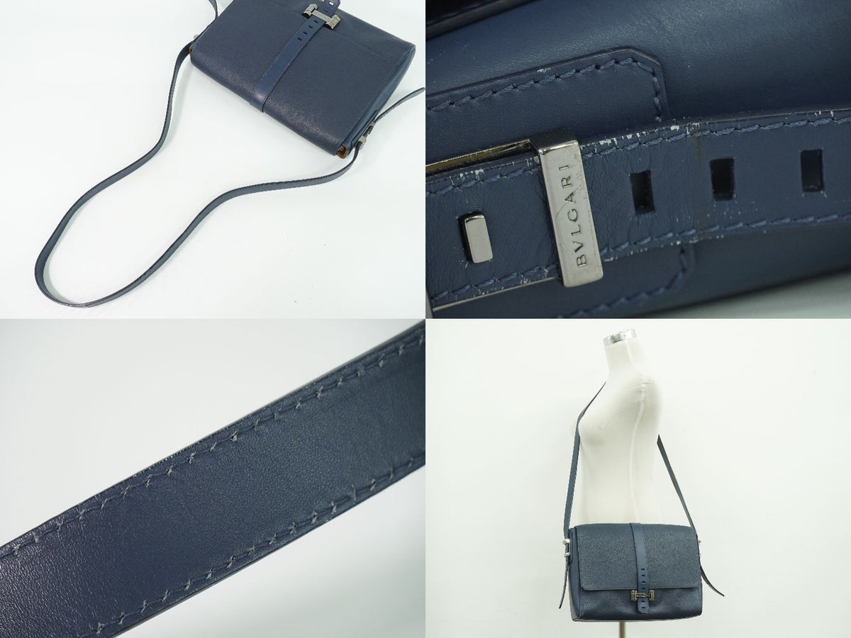 Bvlgari Leather Shoulder Bag Pochette Navy — view 6