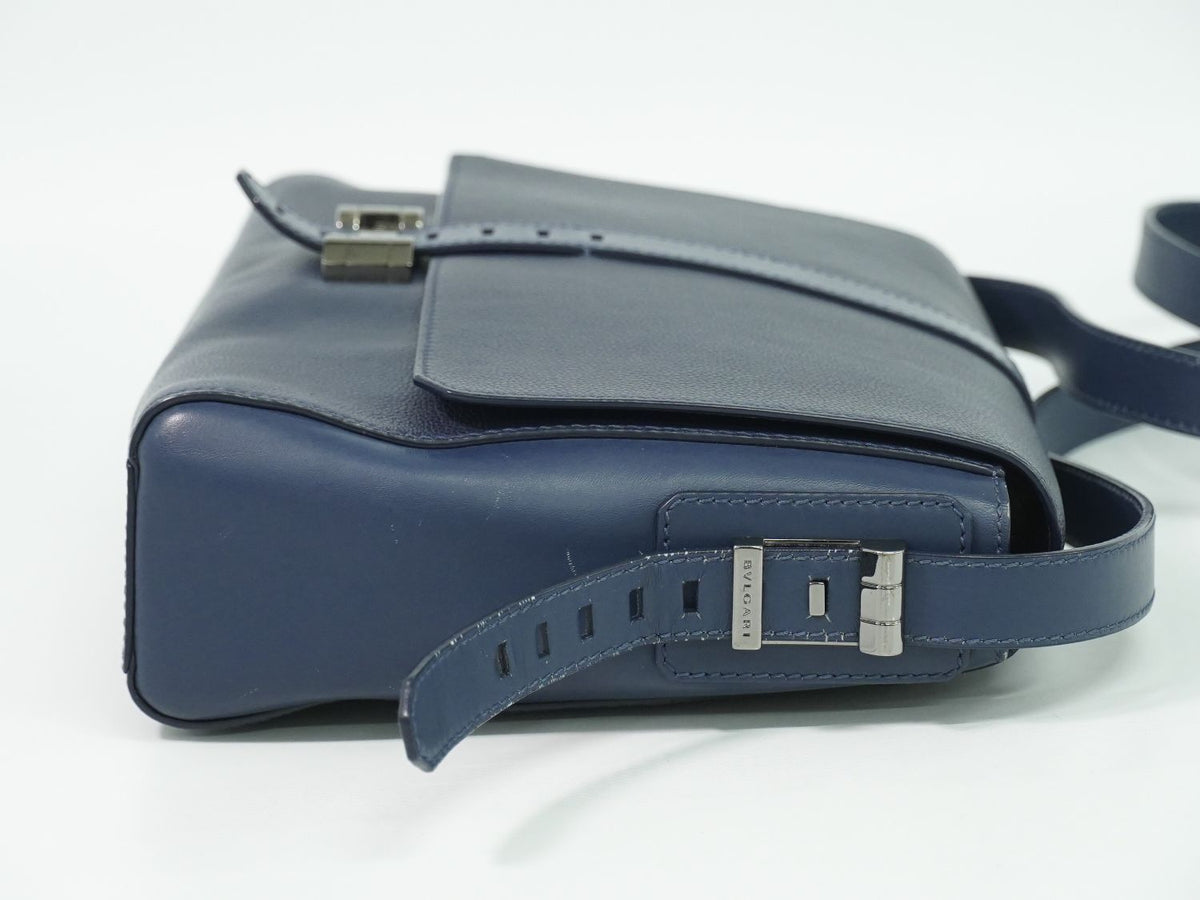 Bvlgari Leather Shoulder Bag Pochette Navy — view 4