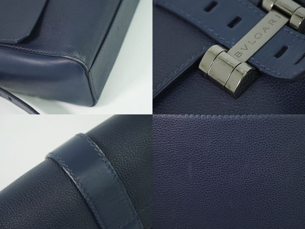 Bvlgari Leather Shoulder Bag Pochette Navy — view 7