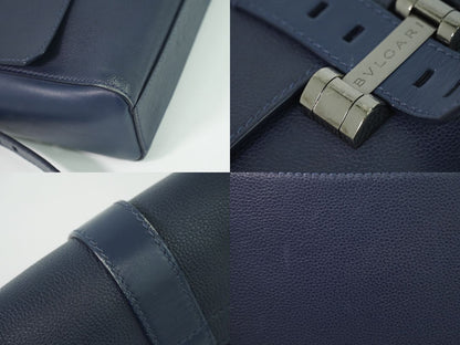 Bvlgari Leather Shoulder Bag Pochette Navy — view 7
