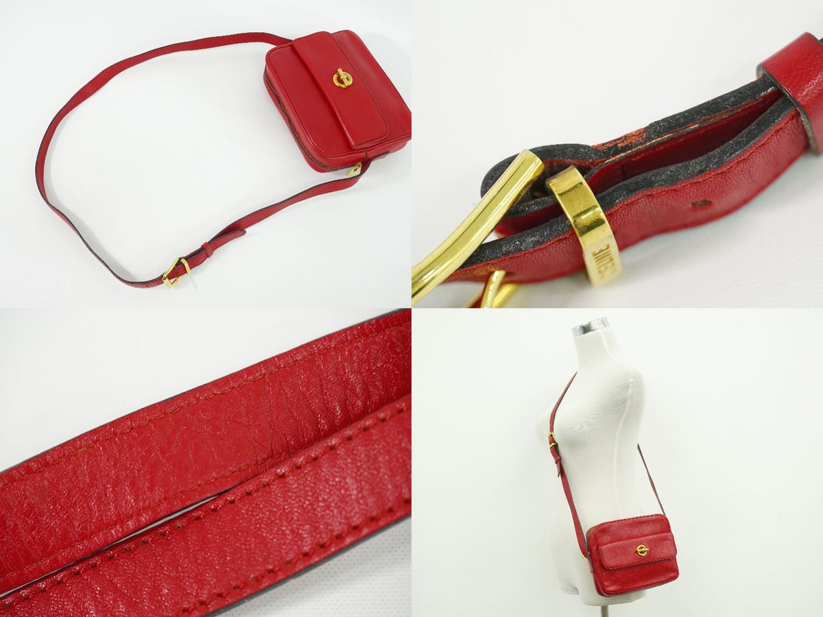 Celine Leather Shoulder Bag Pochette Red — view 6