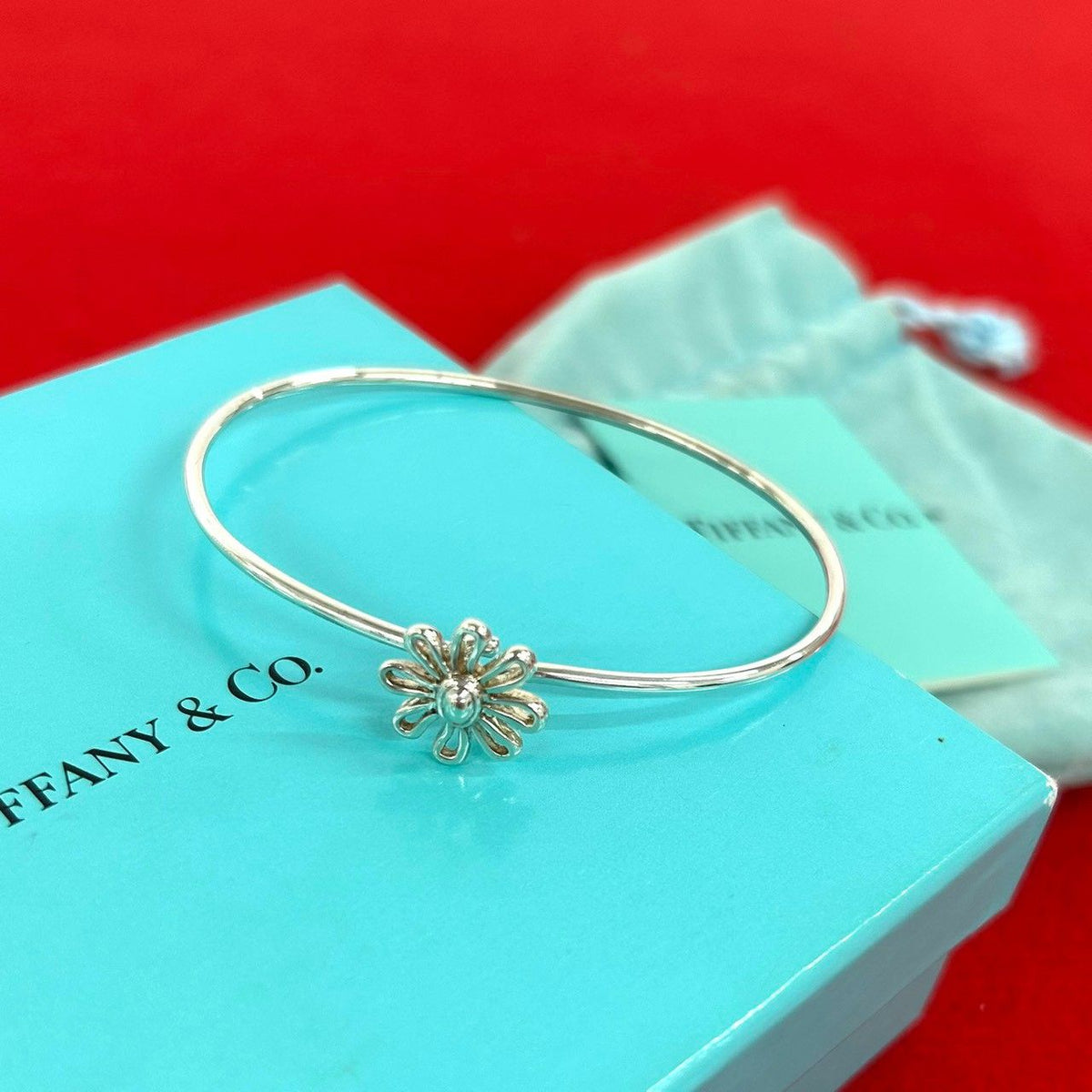 Tiffany & Co Daisy Motif 925 Sterling Silver Bracelet Bangle