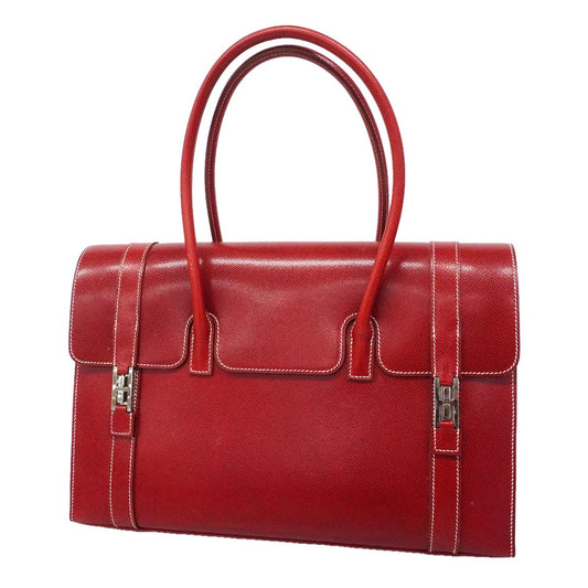 Hermes Handbag Drag 37 Courchevel Rouge Casaque Silver