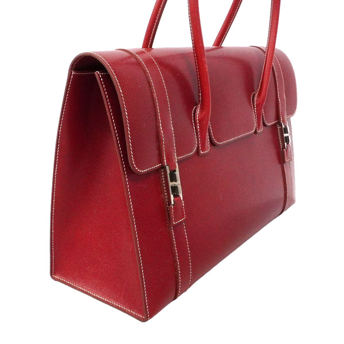 Hermes Handbag Drag 37 Courchevel Rouge Casaque Silver — view 2