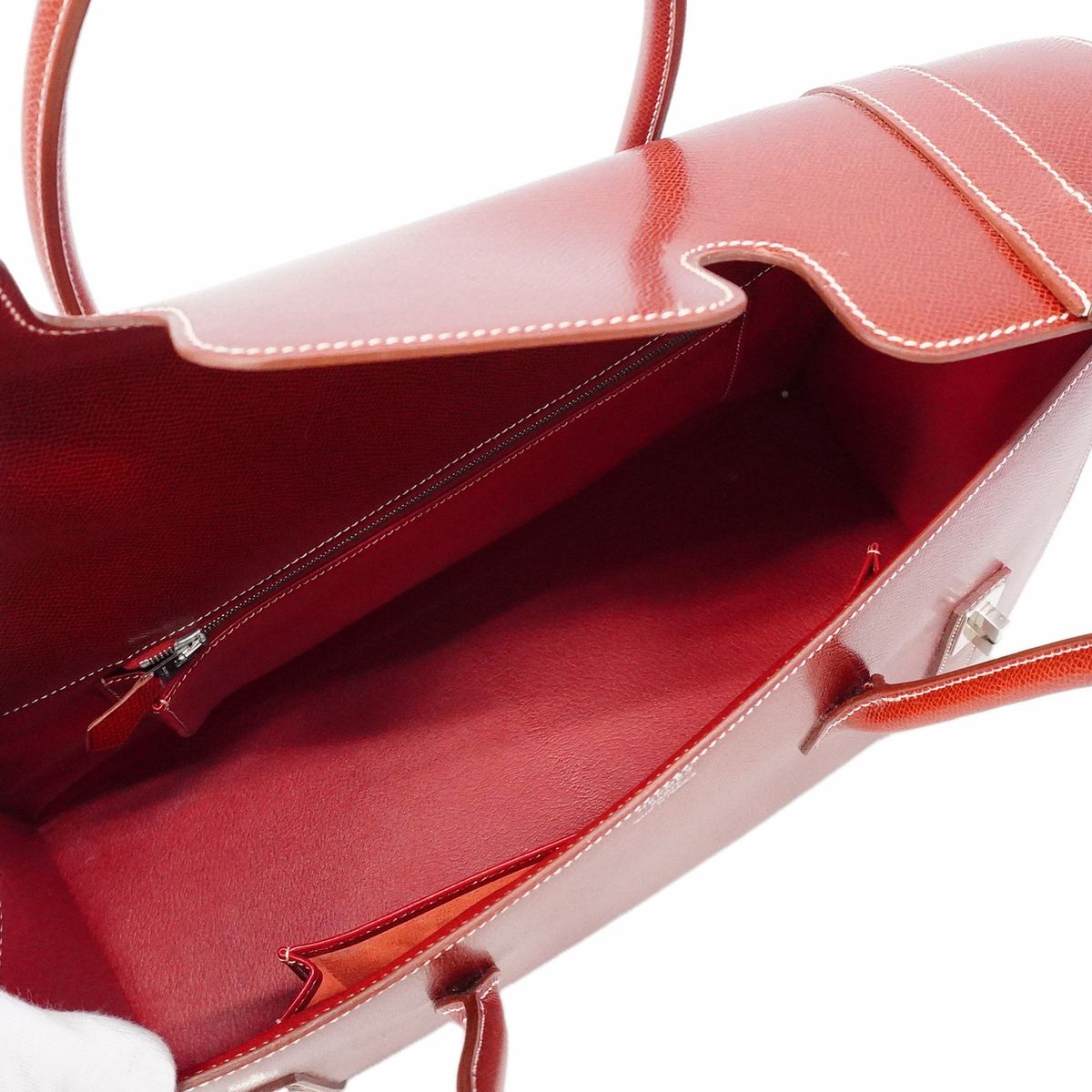 Hermes Handbag Drag 37 Courchevel Rouge Casaque Silver — view 4