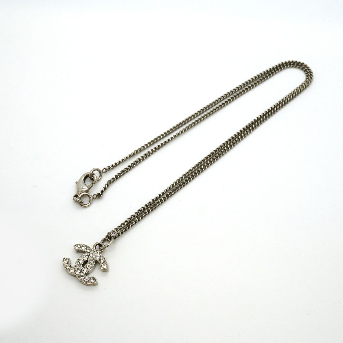 Chanel Necklace CC Logo Metal Rhinestone Silver — view 3