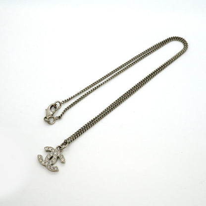 Chanel Necklace CC Logo Metal Rhinestone Silver — view 3