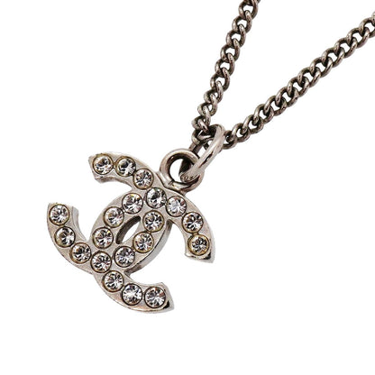 Chanel Necklace CC Logo Metal Rhinestone Silver