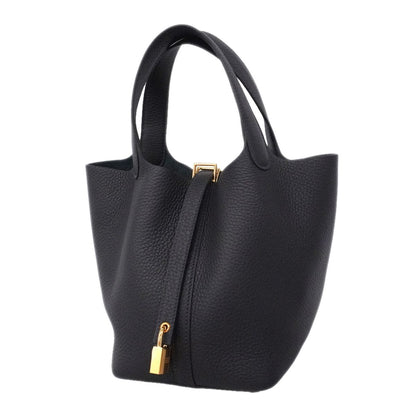 Hermes Handbag Picotin Lock PM Taurillon Clemence Bleu Nuit Gold