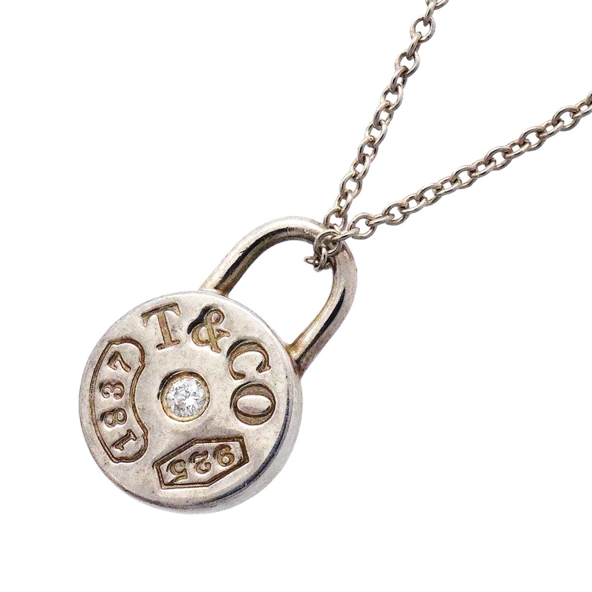 Tiffany & Co Necklace 1837 Round Rock 925 Sterling Silver Diamond