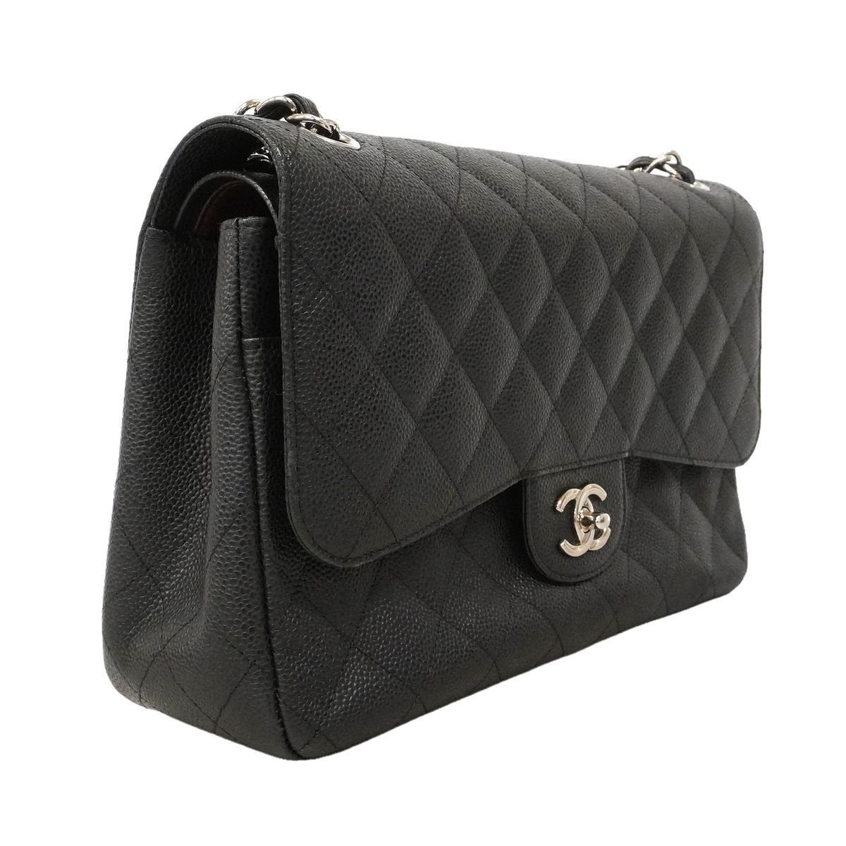 Chanel Shoulder Bag Maxi Quilted Caviar Leather Black Silver — view 2