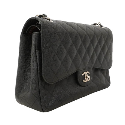 Chanel Shoulder Bag Maxi Quilted Caviar Leather Black Silver — view 2