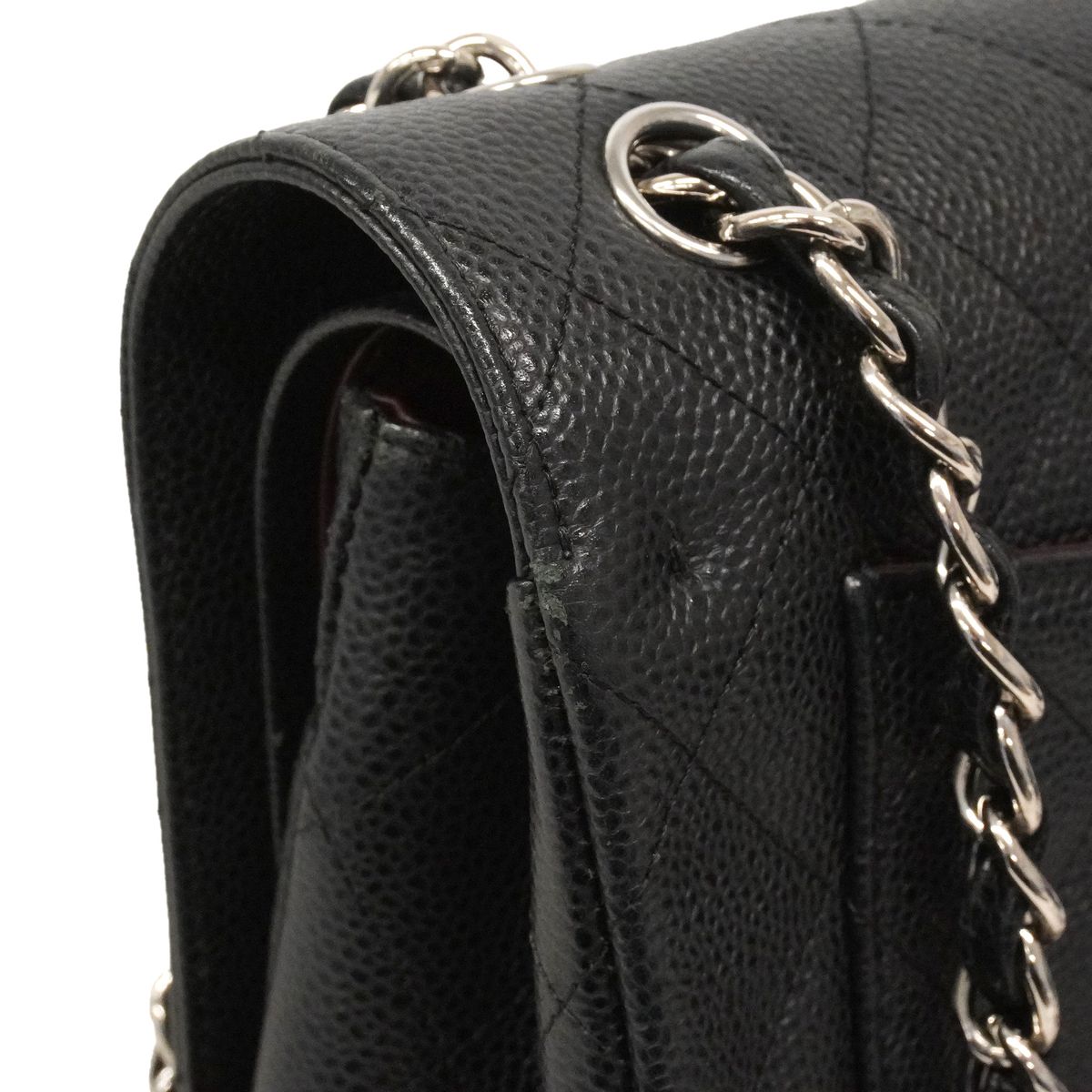 Chanel Shoulder Bag Maxi Quilted Caviar Leather Black Silver — view 8