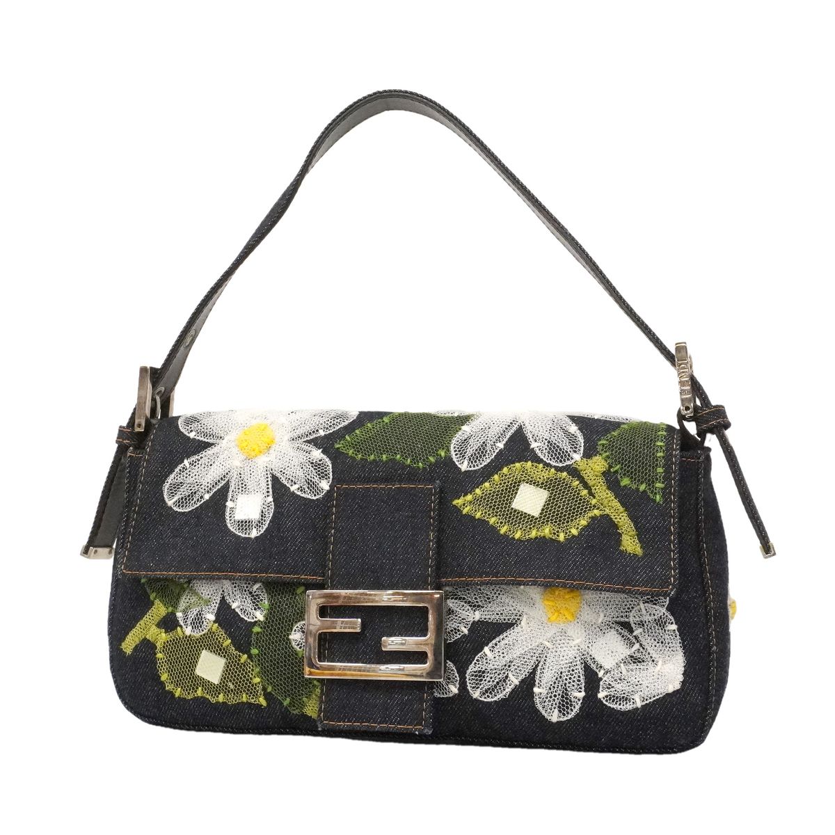 Fendi Handbag Mamma Bucket Denim Navy Silver