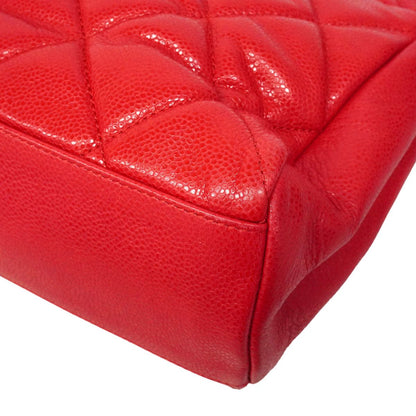 Chanel Shoulder Bag Maxi Quilted Caviar Leather Red Silver — view 7