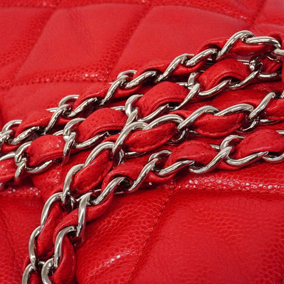 Chanel Shoulder Bag Maxi Quilted Caviar Leather Red Silver — view 8