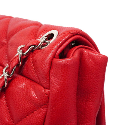 Chanel Shoulder Bag Maxi Quilted Caviar Leather Red Silver — view 6