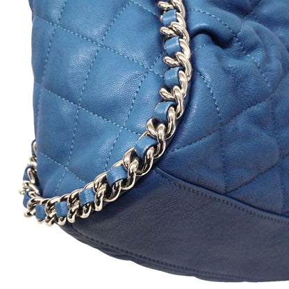 Chanel Shoulder Bag Quilted Leather Blue Silver — view 7