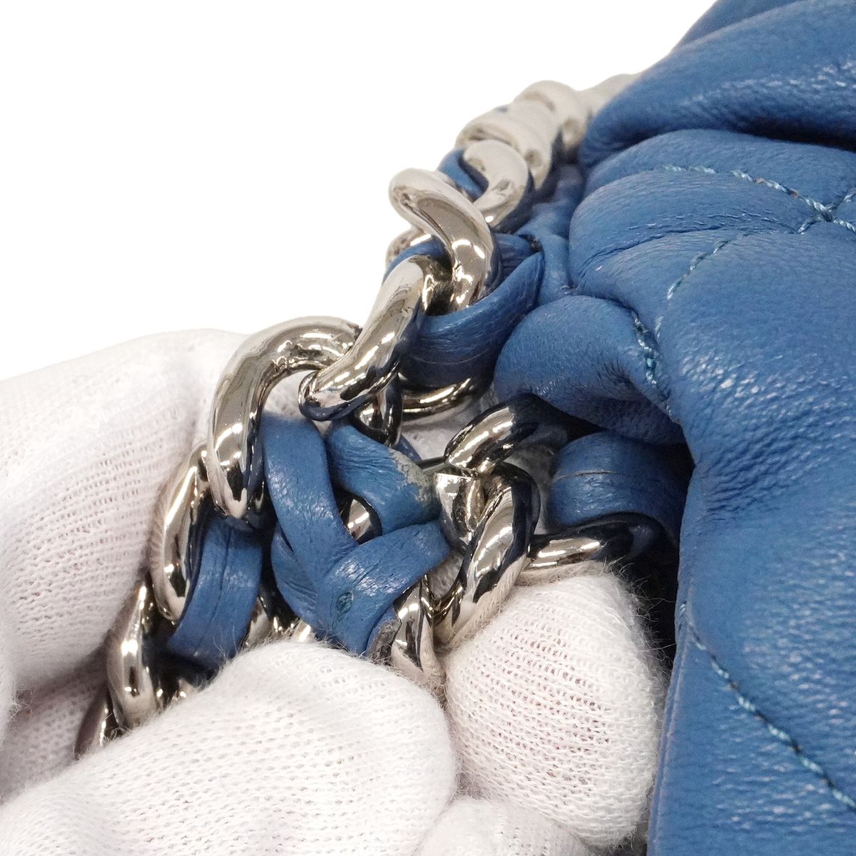 Chanel Shoulder Bag Quilted Leather Blue Silver — view 8