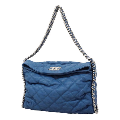 Chanel Shoulder Bag Quilted Leather Blue Silver