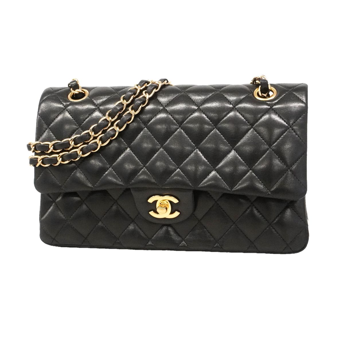 Chanel Shoulder Bag Quilted Lambskin Black Gold