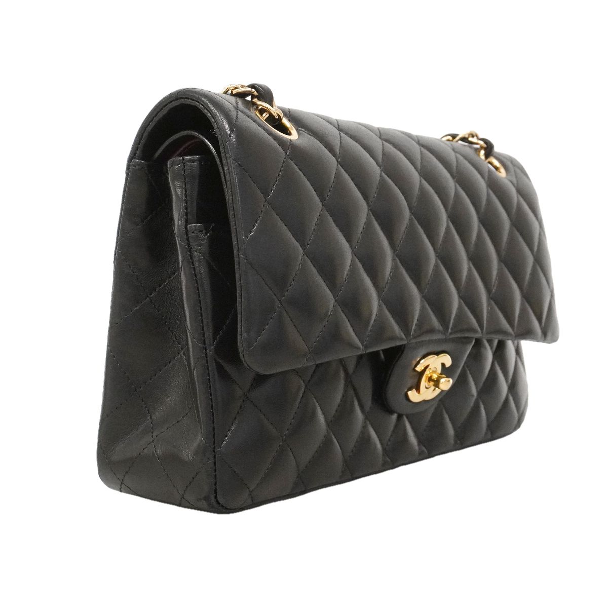 Chanel Shoulder Bag Quilted Lambskin Black Gold — view 2
