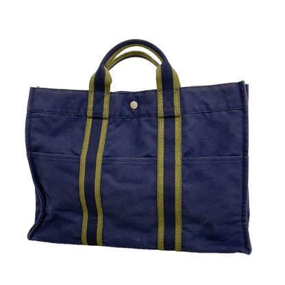 Hermes Tote Bag Fourre Tout MM Canvas Navy Silver